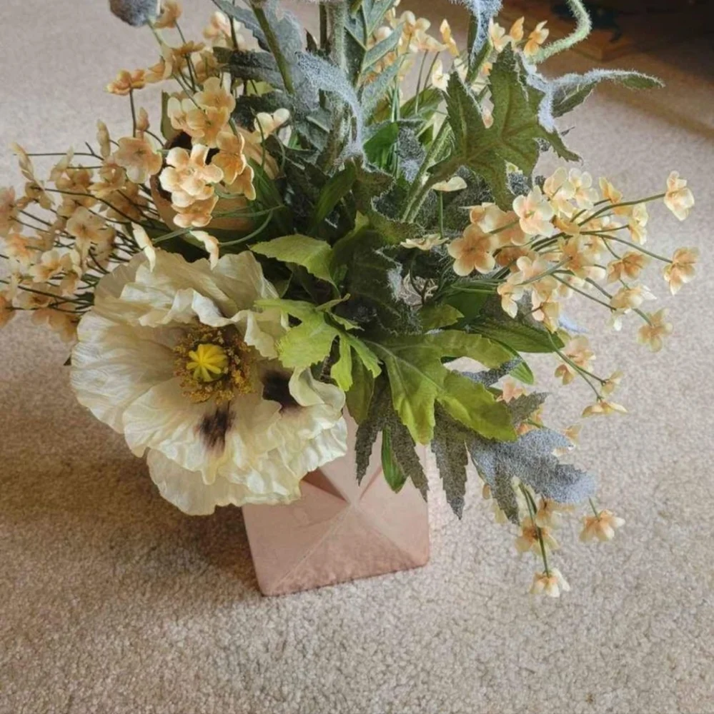 faux flower baquet with rose gold vase - Iceland poppy, primula - artificial flo